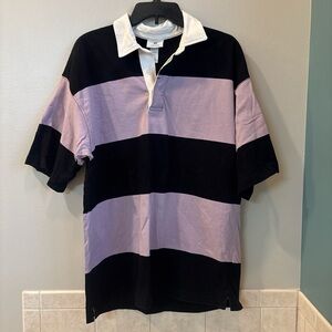 Men’s H&M Black and Lilac Striped Rugby Polo Shirt size M